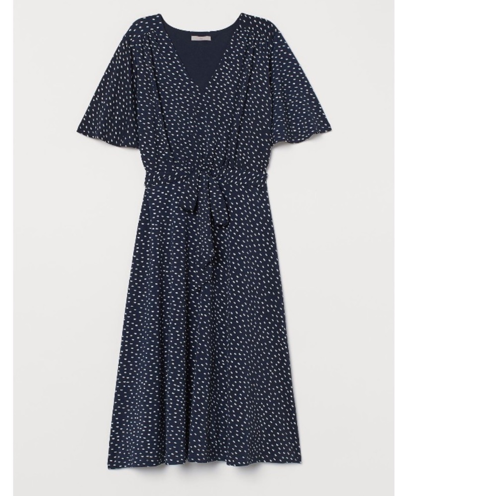 Navy Jersey Knee Length Belted Dress